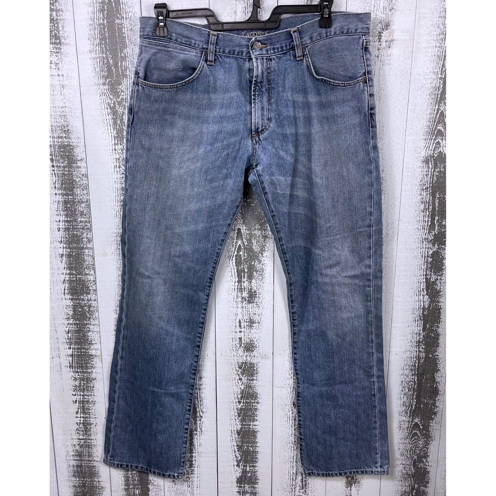 Lacoste Men's Straight Leg Jeans Light Wash Blue Denim Size 38 Cotton